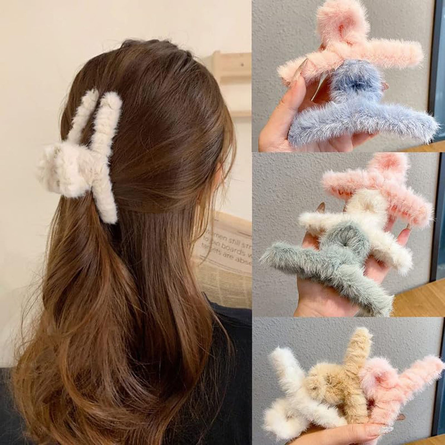 Large Plush Hair Claw Clips, Plastic Fluffy Hair Claw Hair (1 Pc / Mix Color) Large Plush Hair Claw Clips, Plastic Fluffy Hair Claw Hair (1 Pc / Mix Color)